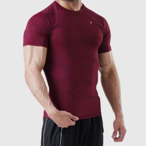Maroon compression/athletic shirt – gym wear for performance.