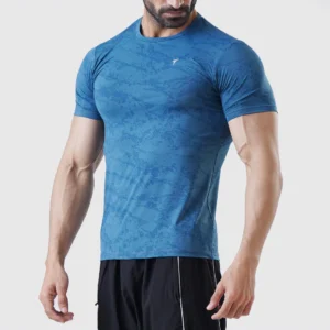 Blue compression/athletic shirt – similar gym wear in another color.